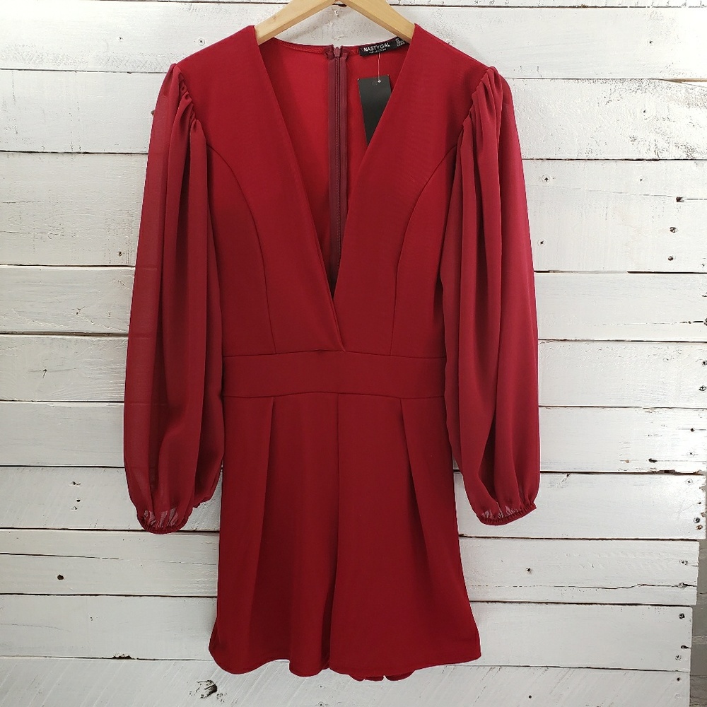 Nasty Gal Deep Plunge Romper Berry US 4/UK 8